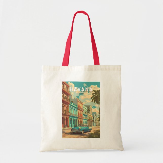 Havana Cuba Illustration Travel Art Vintag Tragetasche (Vorne)