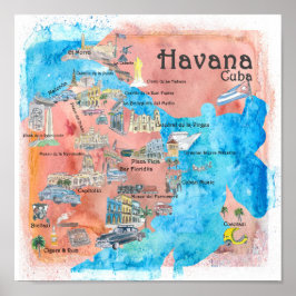 Havana Cuba Illustriert Travel Poster Map