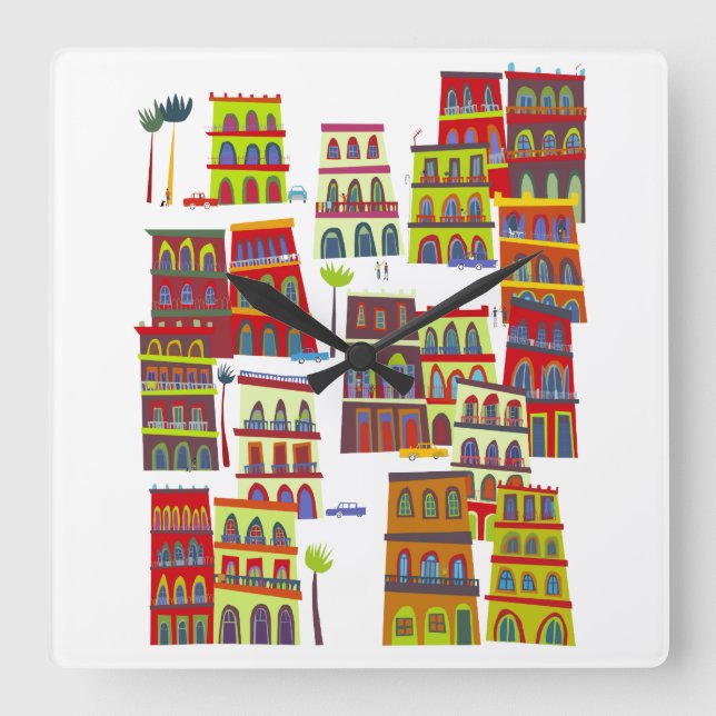 Havana Cuba Quadratische Wanduhr (Vorderseite)