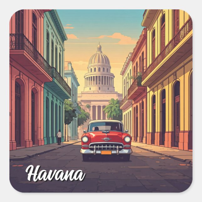Havana Cuba Quadratischer Aufkleber (Vorderseite)
