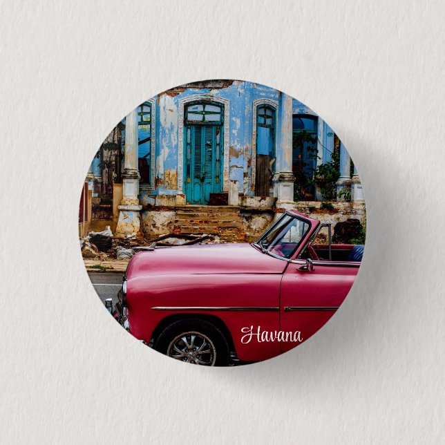 Havana Cuba Red Vintage Car Button (Vorderseite)