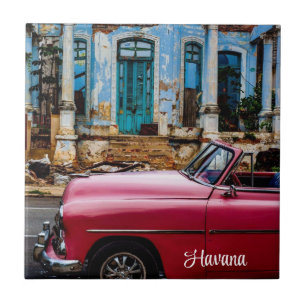 Havana Cuba Red Vintage Car Fliese