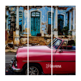 Havana Cuba Red Vintage Car Triptychon