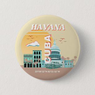 Havana Cuba Retro Art Button