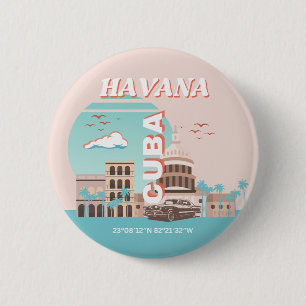 Havana Cuba Retro Art Button