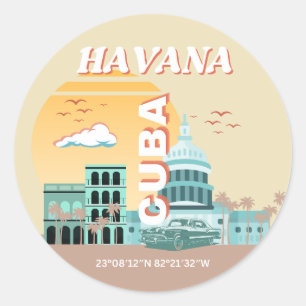 Havana Cuba Retro Art Runder Aufkleber