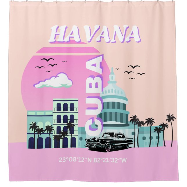 Havana Cuba Rosa Duschvorhang (Vorderseite)