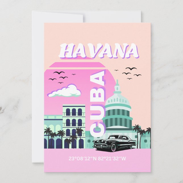 Havana Cuba Rosa Feiertagskarte (Vorderseite)