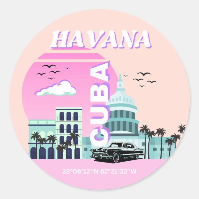 Havana Cuba Rosa Runder Aufkleber (Vorderseite)