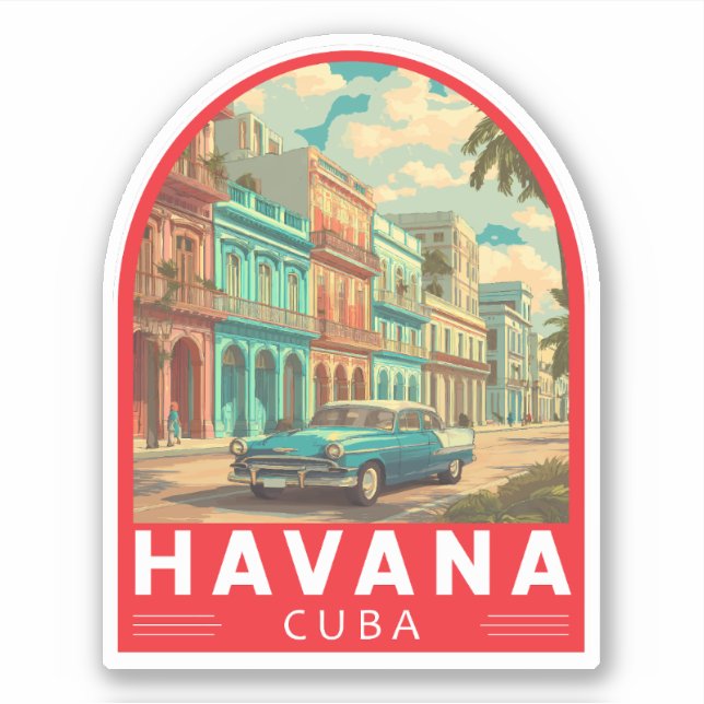 Havana Cuba Travel Art Emblem Aufkleber (Vorderseite)