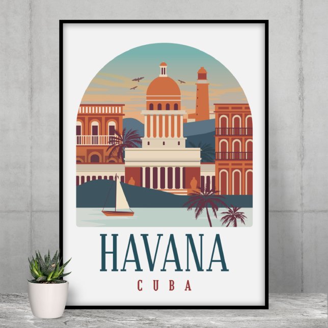 Havana Cuba Vintag Skyline Poster (Havana Cuba Vintage  Travel Poster)