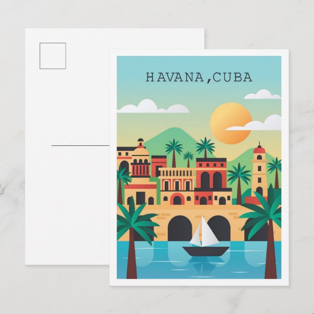 Havana Cuba Vintage Travel Illustration Postkarte (Vorne/Hinten)