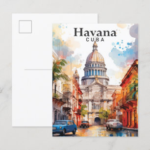 Havana Cuba Watercolor Painting Travel Postkarte