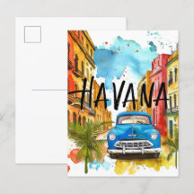 Havana Cuba Watercolor Painting Travel