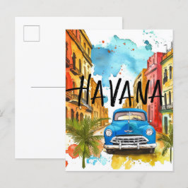 Havana Cuba Watercolor Painting Travel Postkarte