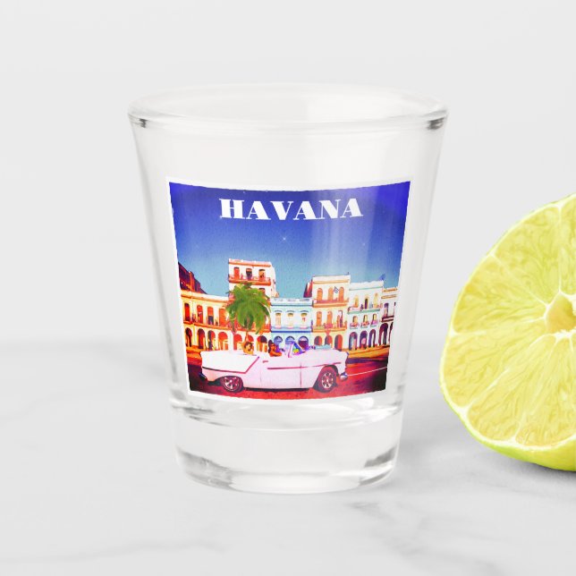 Havana Cuba Watercolor Travel Schnapsglas (Vorderseite)
