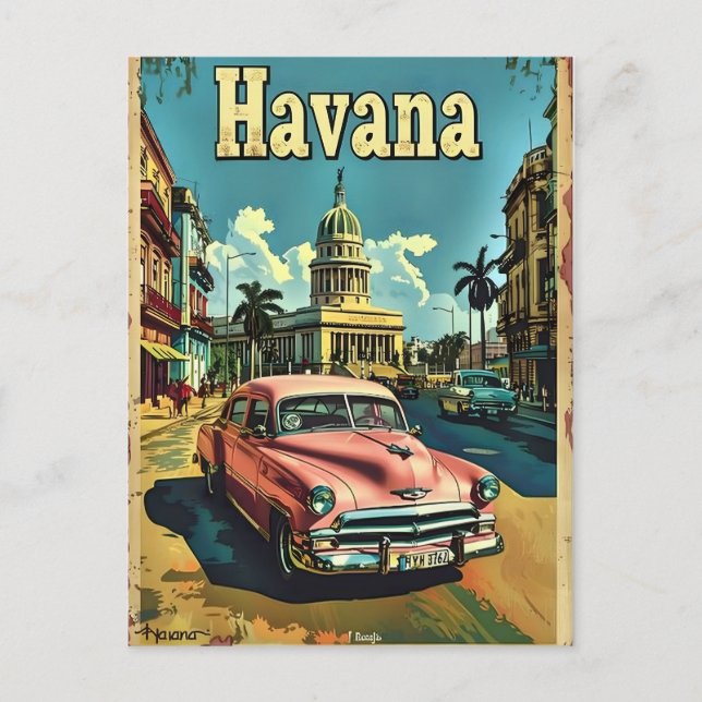 Havana Dreams: Vintage Car Postkarte (Vorderseite)