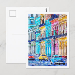 Havana Kuba Reiseziel Place Wasserfarbe Postkarte