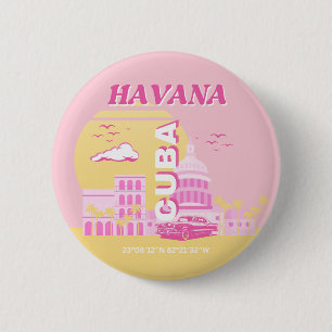 Havana Kuba Rosa Preppy Kunst Button