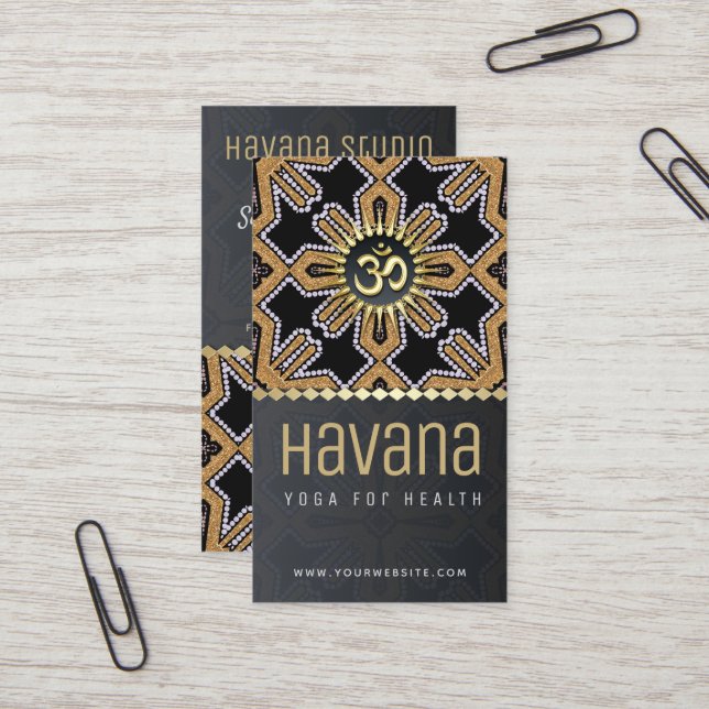 Havana Yoga Studio Black Gold Carte de visite (Devant/Arrière en situation)