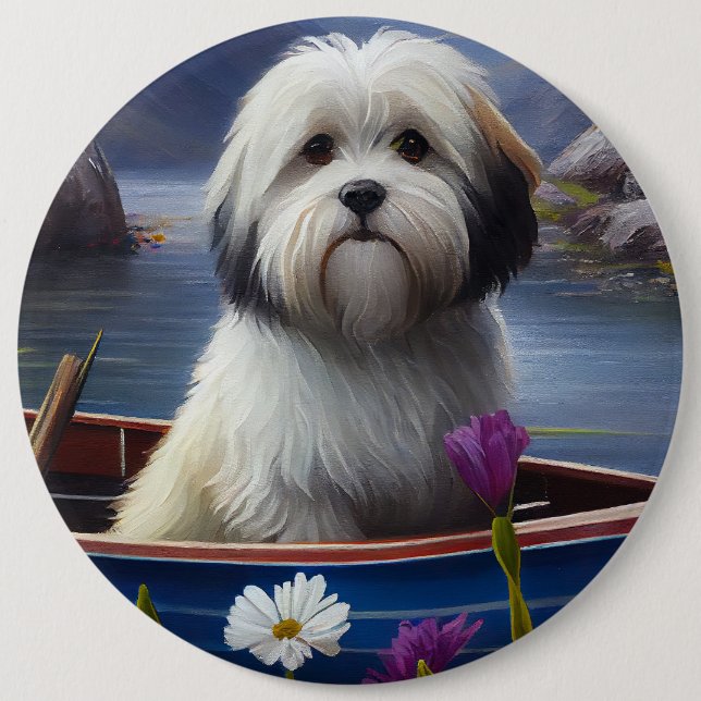 Havanese auf dem Paddle: Ein Landschaftliches Aben Button (Vorderseite)