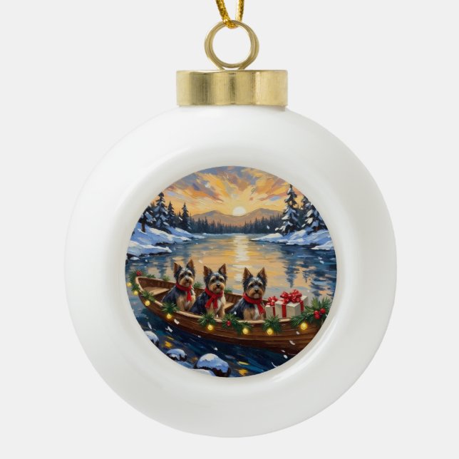 Havanese Christmas Boat Holiday Keramik Kugel-Ornament (Vorderseite)