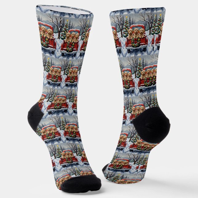 Havanese Christmas Red Truck Holiday Socken (Gewinkelt)