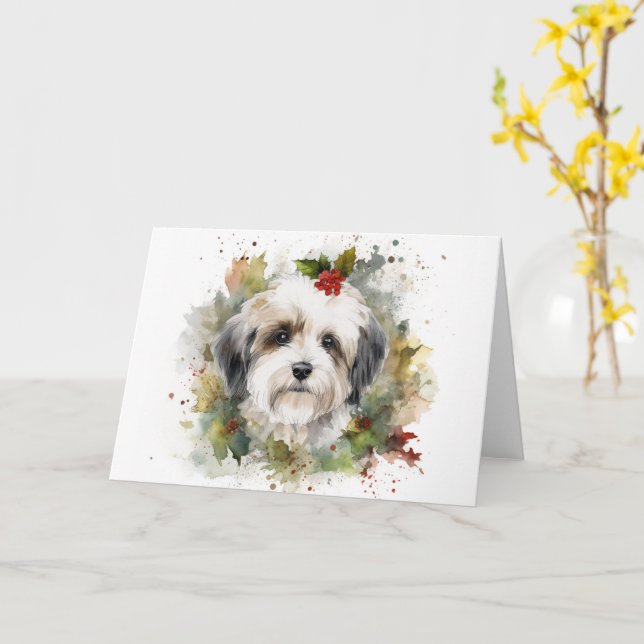 Havanese Christmas Wreath Festivals Karte (Gelbe Blume)
