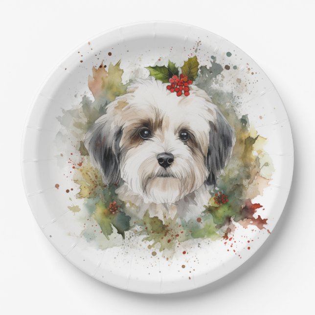 Havanese Christmas Wreath Festivals Pappteller (Vorderseite)