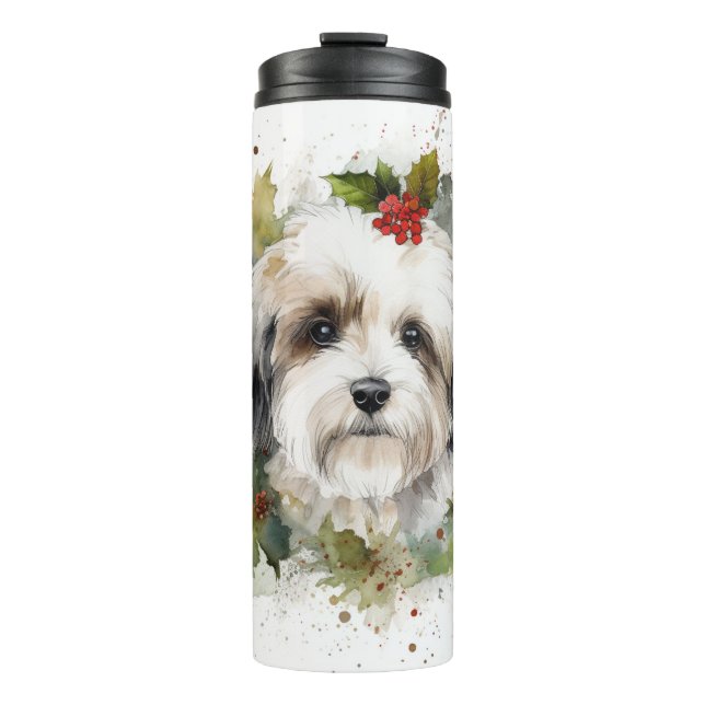 Havanese Christmas Wreath Festivals Thermosbecher (Vorderseite)