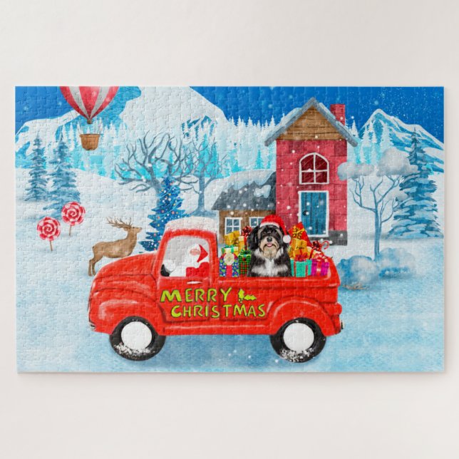 Havanese Dog Christmas Delivery LKW Schnee (Horizontal)