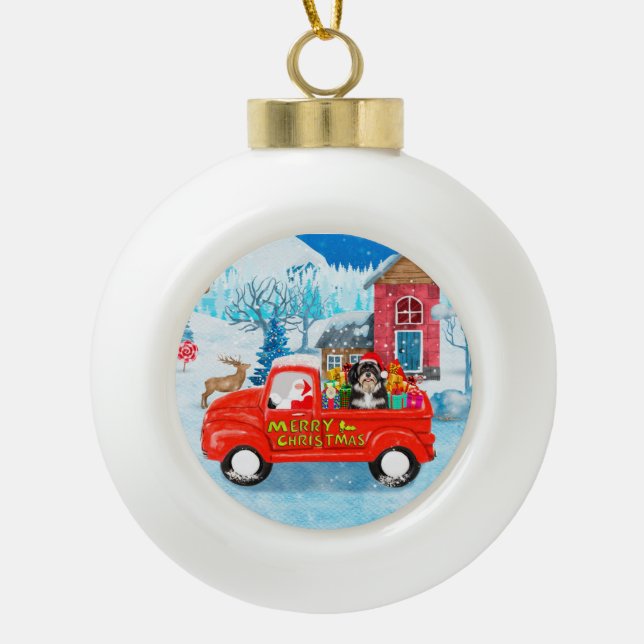 Havanese Dog Christmas Delivery LKW Schnee Keramik Kugel-Ornament (Vorderseite)