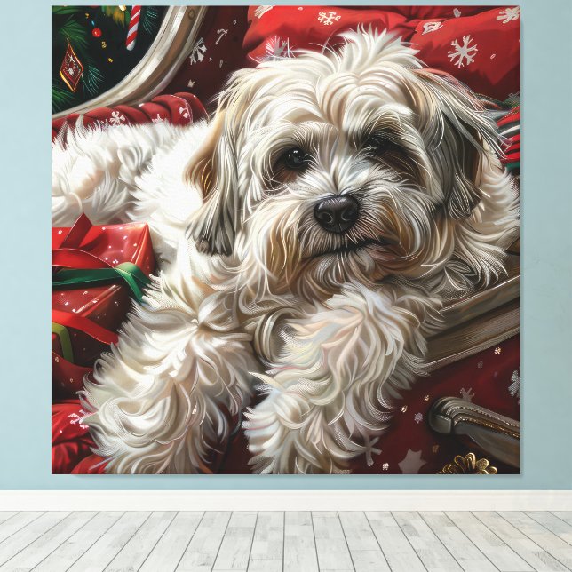Havanese Dog Christmas Festival Leinwanddruck (Insitu (Holzboden))