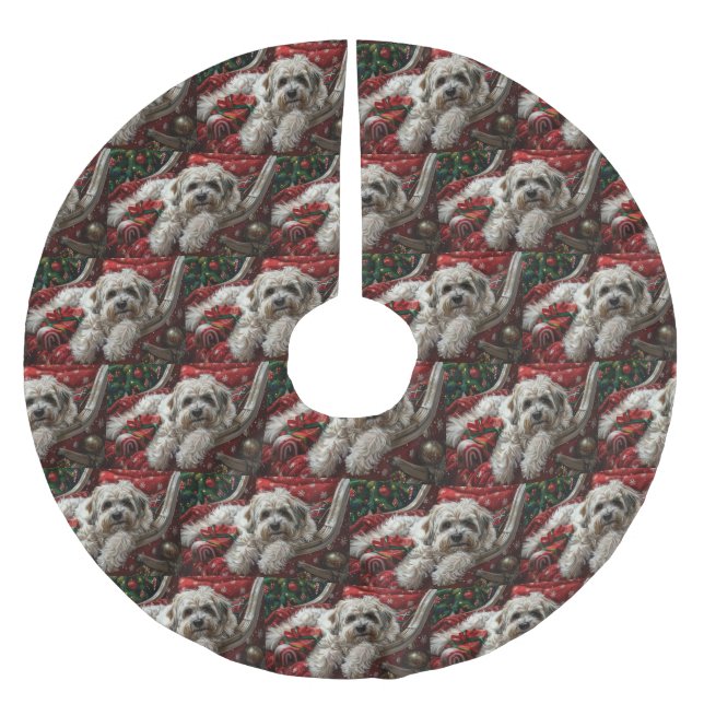 Havanese Dog Christmas Festival Polyester Weihnachtsbaumdecke (Vorderseite)