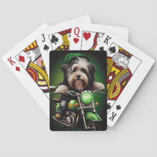 Havanese Dog Driving Bike St. Patrick's Day Spielkarten