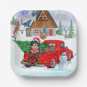 Havanese Dog in Christmas Delivery LKW Schnee Pappteller
