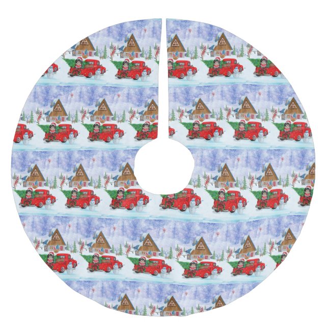 Havanese Dog in Christmas Delivery LKW Schnee Polyester Weihnachtsbaumdecke (Vorderseite)