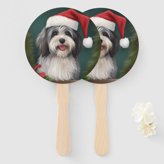 Havanese Dog in Schneeschweihnacht Fächer (Vorne und Hinten)