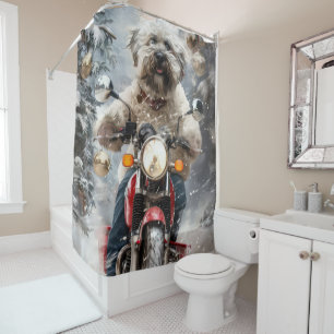 Havanese Dog Riding Motorrad Weihnachten Duschvorhang