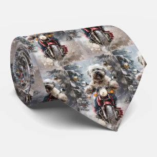 Havanese Dog Riding Motorrad Weihnachten Krawatte