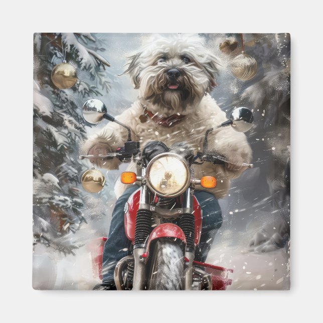 Havanese Dog Riding Motorrad Weihnachten Magnet (Vorne)