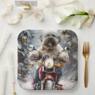 Havanese Dog Riding Motorrad Weihnachten Pappteller