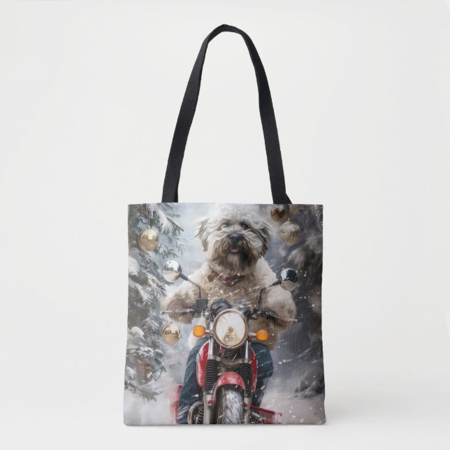 Havanese Dog Riding Motorrad Weihnachten Tasche (Vorderseite)