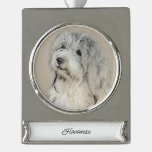 Havanese (Gold Sable) Malerei - Original Hunde Kun Banner-Ornament Silber