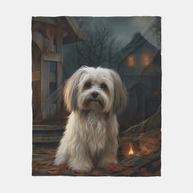 Havanese Halloween Beängstigend Fleecedecke (Vorderseite)