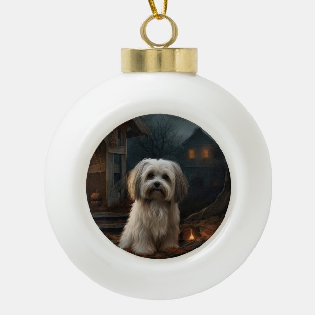Havanese Halloween Beängstigend Keramik Kugel-Ornament (Vorderseite)