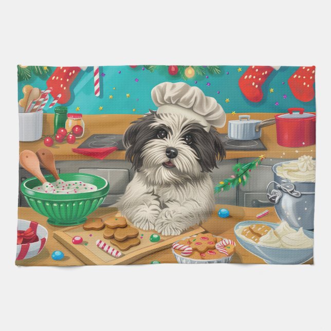 Havanese Holiday Baking: Festliche Weihnachten Geschirrtuch (Horizontal)