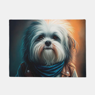 Havanese-Hund auf Fahrrad Digitale Malerei  Fußmatte