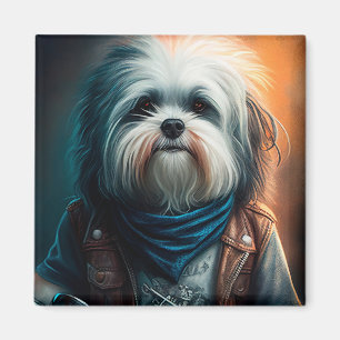 Havanese-Hund auf Fahrrad Digitale Malerei Magnet