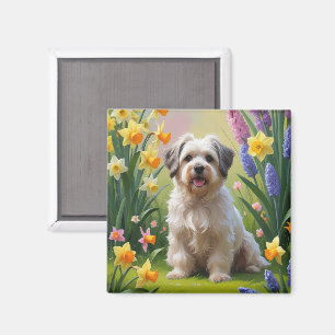 Havanese-Hund-Frühlingsblumen-Gemälde Magnet